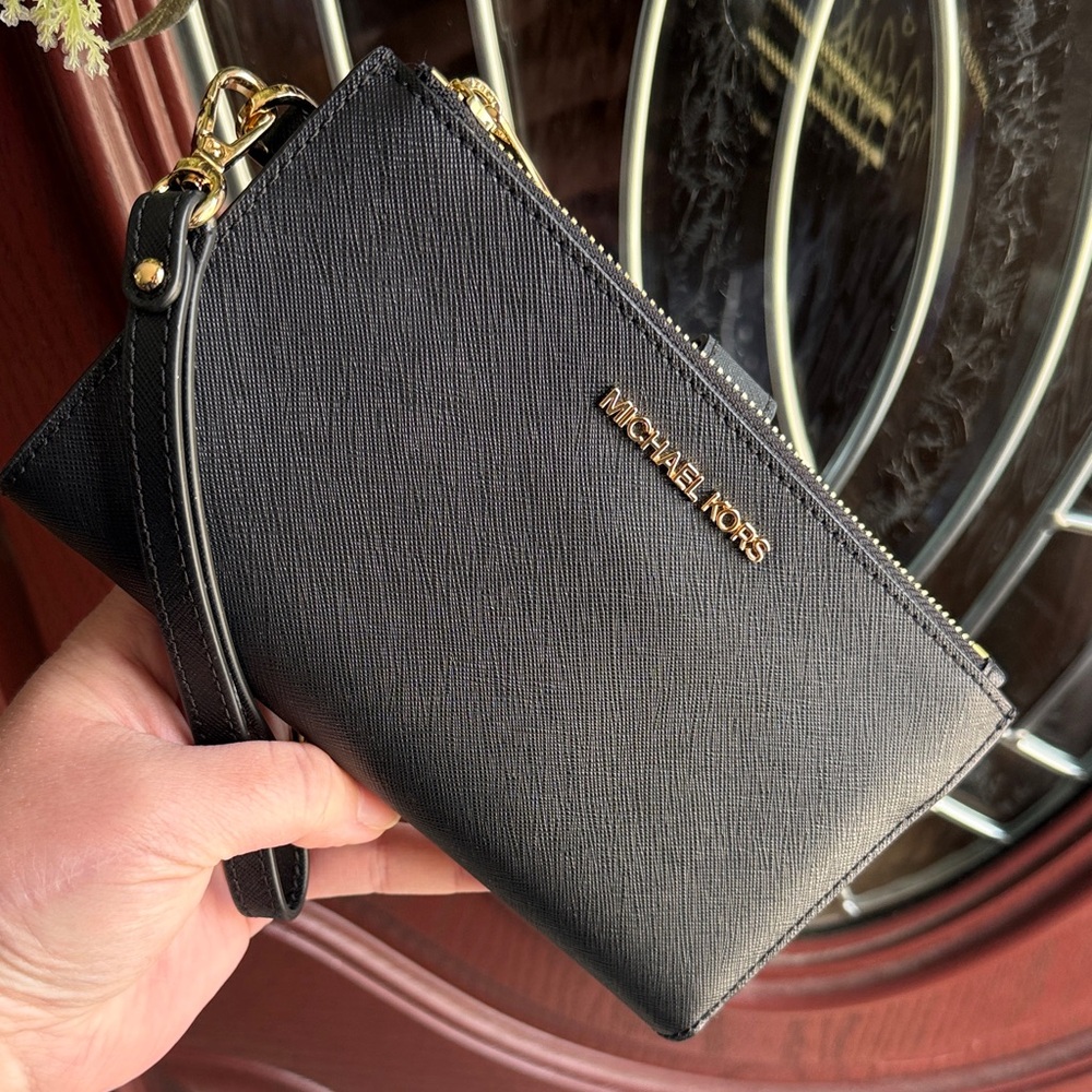 Michael Kors Black and Gold Wristlet